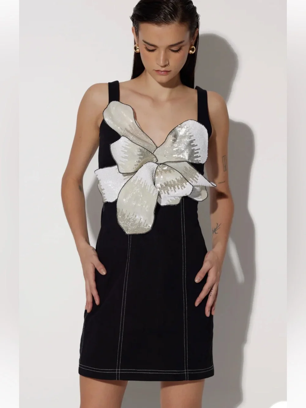 Twinkle Hanspal Kiska Cynthia Mini Dress Black 3D Flower Women Size XS NEW‎